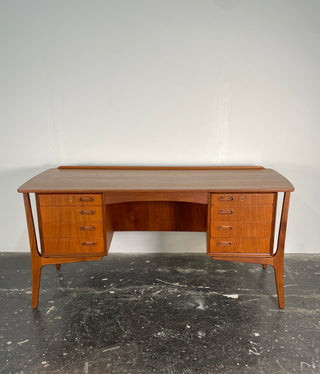 Svend Aage Madsen Bow Front Desk in Teak for HP Hansen, Denmark Circa 1960's