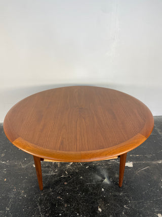 Johannes Andersen Teak Round Coffee Table with Cane Shelf