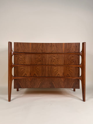 William Hinn Sculpted Walnut 4-Drawer Dresser – Made in Sweden, c. 1950s