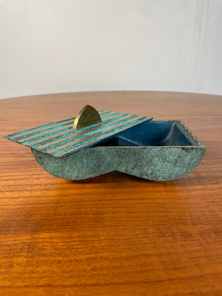 Pal-Bell cast bronze dish with lid by Maurice Ascalon with rare blue inside