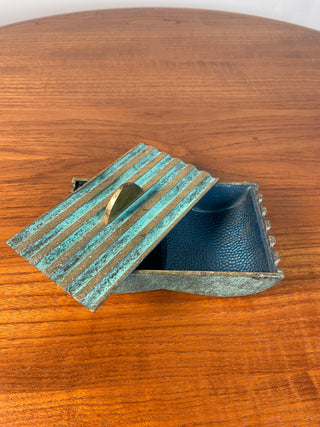 Pal-Bell cast bronze dish with lid by Maurice Ascalon with rare blue inside