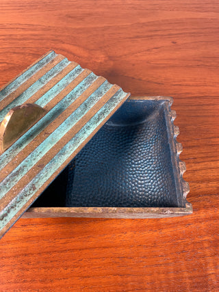 Pal-Bell cast bronze dish with lid by Maurice Ascalon with rare blue inside