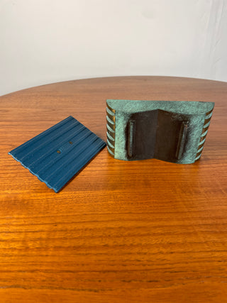 Pal-Bell cast bronze dish with lid by Maurice Ascalon with rare blue inside