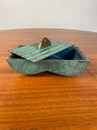 Pal-Bell cast bronze dish with lid by Maurice Ascalon with rare blue inside