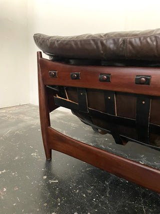 Sheriff Sofa in Espresso Dark Brown Leather by Sergio Rodrigues , Circa 1957  Brazilian Modern