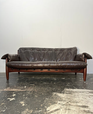 Sheriff Sofa in Espresso Dark Brown Leather by Sergio Rodrigues , Circa 1957  Brazilian Modern