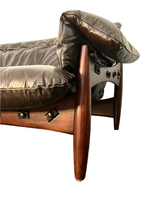 Sheriff Sofa in Espresso Dark Brown Leather by Sergio Rodrigues , Circa 1957  Brazilian Modern