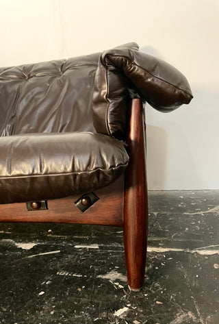 Sheriff Sofa in Espresso Dark Brown Leather by Sergio Rodrigues , Circa 1957  Brazilian Modern