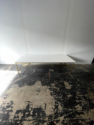 Paul McCobb Brass Frame Coffee Table with White Vitrolite Glass Top