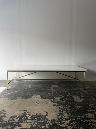 Paul McCobb Brass Frame Coffee Table with White Vitrolite Glass Top