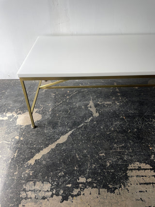 Paul McCobb Brass Frame Coffee Table with White Vitrolite Glass Top