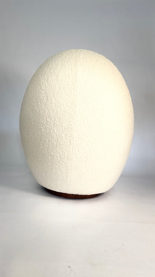 Milo Baughman Swivel Egg Chair for Thayer Coggin – Fresh Vanilla Bouclé & Restored Walnut Base