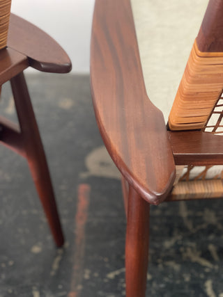 Pair of Hans Olsen Afromosia & Cane Lounge Chairs for Juul Kristensen