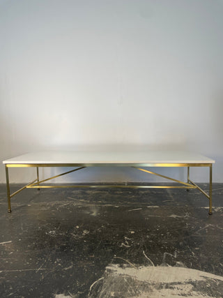 Paul McCobb Brass Frame Coffee Table with White Vitrolite Glass Top