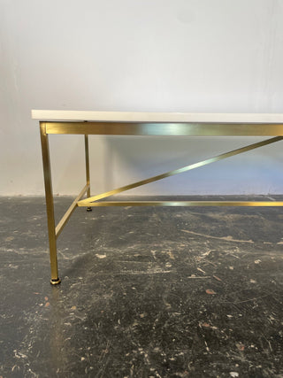 Paul McCobb Brass Frame Coffee Table with White Vitrolite Glass Top