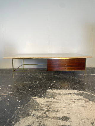 Paul McCobb Brass and Travertine Coffee Table for Irwin Collection