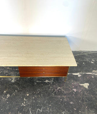 Paul McCobb Brass and Travertine Coffee Table for Irwin Collection