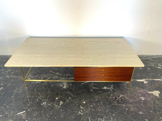 Paul McCobb Brass and Travertine Coffee Table for Irwin Collection