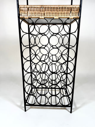 Arthur Umanoff Iron & Rattan Wine Rack with Shelves
