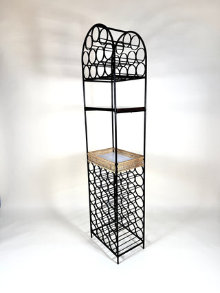 Arthur Umanoff Iron & Rattan Wine Rack with Shelves