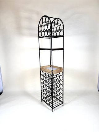 Arthur Umanoff Iron & Rattan Wine Rack with Shelves