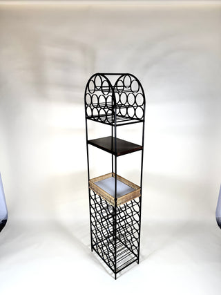 Arthur Umanoff Iron & Rattan Wine Rack with Shelves