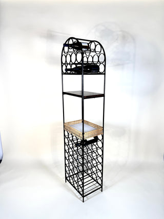 Arthur Umanoff Iron & Rattan Wine Rack with Shelves