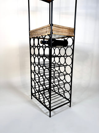 Arthur Umanoff Iron & Rattan Wine Rack with Shelves