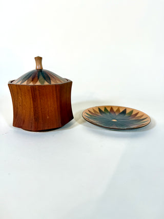 Annamarie Davidson Copper Enamel Plate & Lidded Wood Bowl – Mid-Century Modern California Studio Craft