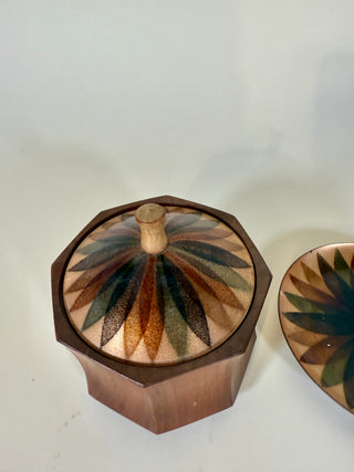Annamarie Davidson Copper Enamel Plate & Lidded Wood Bowl – Mid-Century Modern California Studio Craft
