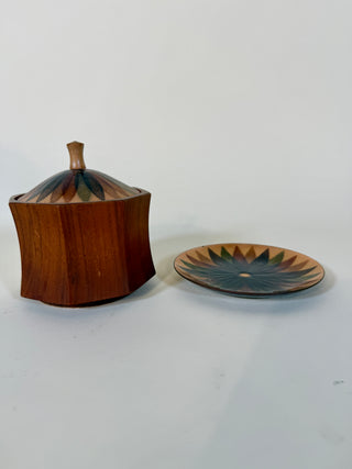 Annamarie Davidson Copper Enamel Plate & Lidded Wood Bowl – Mid-Century Modern California Studio Craft