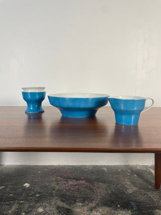 Vintage Set of Paul McCobb by Jackson China Ceramic Sugar Bowl, Milk Pitcher, and Bowl in Blue