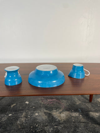 Vintage Set of Paul McCobb by Jackson China Ceramic Sugar Bowl, Milk Pitcher, and Bowl in Blue