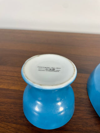 Vintage Set of Paul McCobb by Jackson China Ceramic Sugar Bowl, Milk Pitcher, and Bowl in Blue