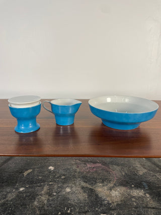 Vintage Set of Paul McCobb by Jackson China Ceramic Sugar Bowl, Milk Pitcher, and Bowl in Blue