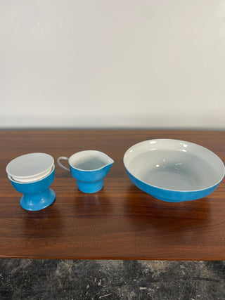 Vintage Set of Paul McCobb by Jackson China Ceramic Sugar Bowl, Milk Pitcher, and Bowl in Blue