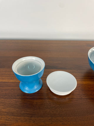 Vintage Set of Paul McCobb by Jackson China Ceramic Sugar Bowl, Milk Pitcher, and Bowl in Blue