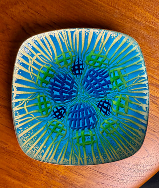 Annamarie Davidson "Ghostline" Enamel Plate – Blue & Green Abstract Design
