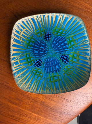 Annamarie Davidson "Ghostline" Enamel Plate – Blue & Green Abstract Design