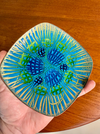 Annamarie Davidson "Ghostline" Enamel Plate – Blue & Green Abstract Design
