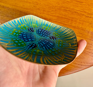 Annamarie Davidson "Ghostline" Enamel Plate – Blue & Green Abstract Design