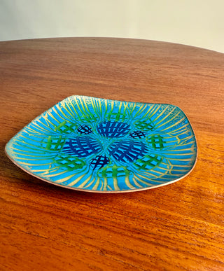 Annamarie Davidson "Ghostline" Enamel Plate – Blue & Green Abstract Design
