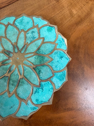Pepe Mendoza Lotus Flower Malachite & Brass Catchall Dish