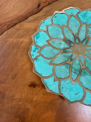 Pepe Mendoza Lotus Flower Malachite & Brass Catchall Dish