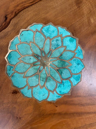 Pepe Mendoza Lotus Flower Malachite & Brass Catchall Dish