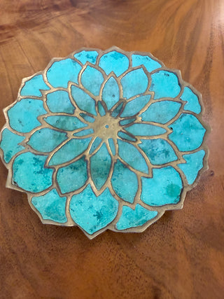 Pepe Mendoza Lotus Flower Malachite & Brass Catchall Dish