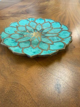 Pepe Mendoza Lotus Flower Malachite & Brass Catchall Dish