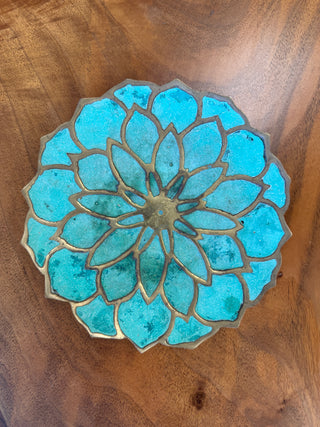 Pepe Mendoza Lotus Flower Malachite & Brass Catchall Dish