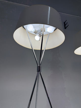 Pair of T.H. Robsjohn-Gibbings Chrome Tripod Floor Lamps