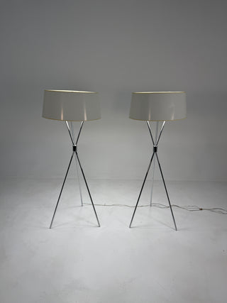 Pair of T.H. Robsjohn-Gibbings Chrome Tripod Floor Lamps